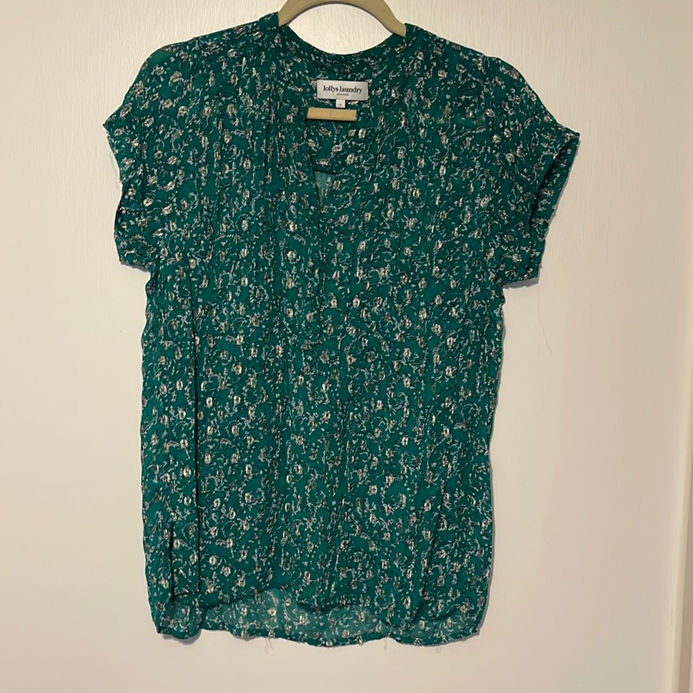 Green and gold chiffon top
